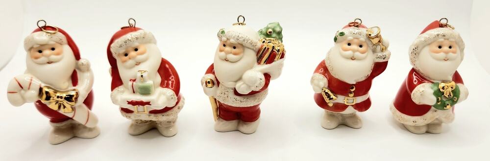 Lenox Standabouts Santa Set of 5 Porcelain Christmas Ornaments 6339428 Box